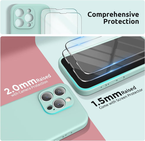 SURPHY Designed for iPhone 15 Pro Case with Screen Protector and Lanyard, Phone Strap and Liquid Silicone Phone Case (Camera Protective + Soft Mic...