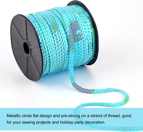 PH PandaHall 100 Yards Light Blue Sequin Trim 6mm Wide Flat Sequin Strip Spangle Sequins Paillette Trim Spool String Sequins Ribbon Shiny Trims fo...