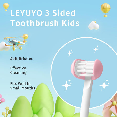 3 Sided Toothbrush Kids, Soft Bristles Toddler Toothbrush, Autism Toothbrush, 360° Oral Teeth Cleaning, Ages 2+, C3-Pink...