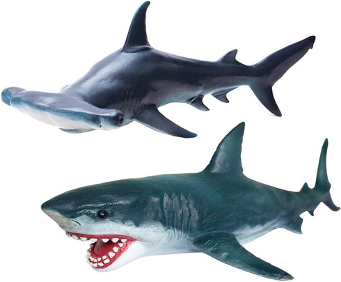 Gemini&Genius Great White Shark Hammerhead Shark Toy Set - Sea Animal Action Figure Ocean Model Toy Set -10 Inches Length -Educational, Role Play,...