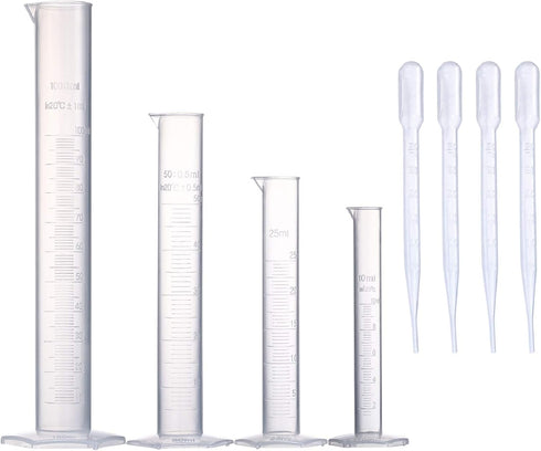 Measuring Cylinder Set, 4 Sizes Graduated Polypropylene Lab Test Tubes in 100 ml, 50 ml, 25 ml, 10 ml for Laboratory, & Science Experiments with 4...