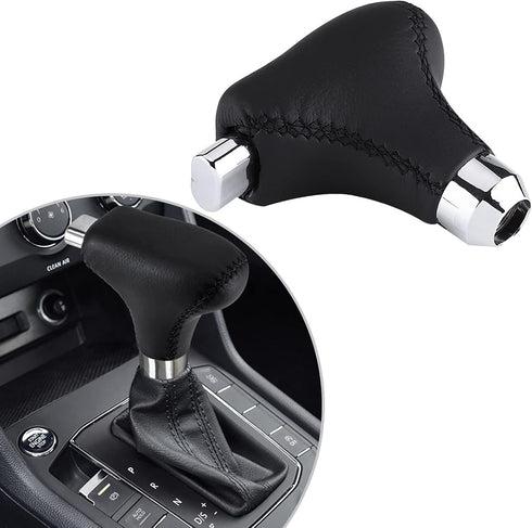 Acouto Automatic Shift Knob with Button Hand Stitched PU Leather Car Gear Shift Knob Cover with Adapters for Automatic Vehicles Black...