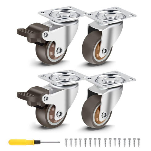 Nefish 1.5 Inch Caster Wheels Rubber Castor with Brake 360 Degree Rotation Top Plate Swivel Casters for Furniture, Table and Toolbox, 300 Pounds C...