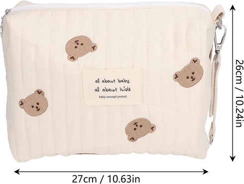 Outdoor Diaper Bag, Convenient Cotton Cloth Large Capacity Diaper Storage Bag Multifunctional Reusable Portable for Travel for Mother(Bear embroid...