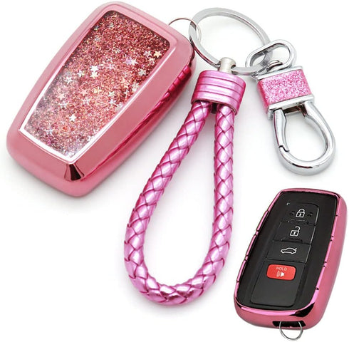 Quicksand Key Fob Cover Case Compatible with Toyota Camry RAV4 C-HR Prius Highlander Avalon Corolla Hatchback (A, Pink)...