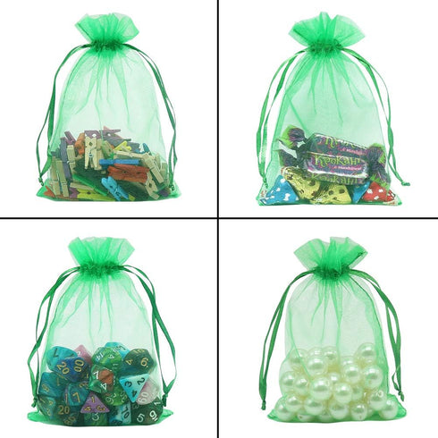 HRX Package 100pcs Organza Drawstring Bags Green, 4 x 6 inch Candy Mesh Gift Bags Jewelry Pouches Small Christmas Sachet...