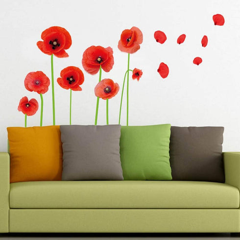 Esmee DIY Red Poppies Beautiful Flowers Vines Stick Wall Decals, Living Room Bedroom Children Room Nursery...