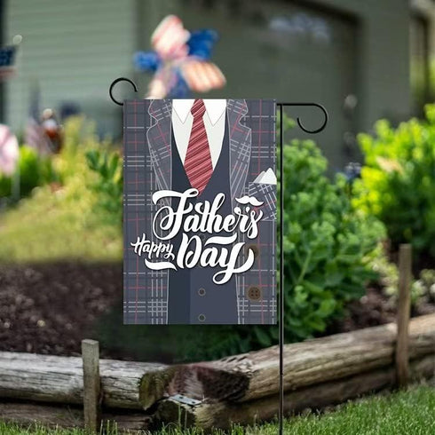 Happy Father's Day Suit Holiday Dads Tie Seasonal Garden Yard Flag 12"x 18" Double Sided Polyester Welcome House Flag for Patio Lawn Outdoor Home ...