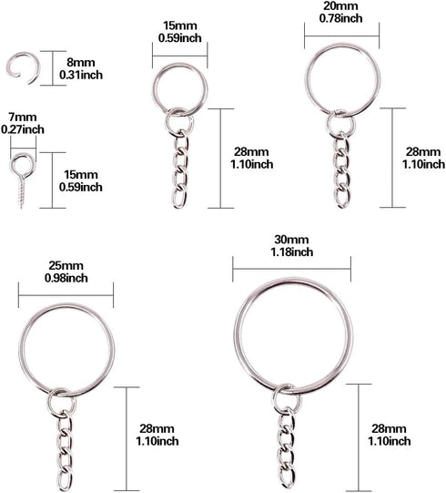 Swpeet 300Pcs Key Chain Rings Kit, 100Pcs Keychain Rings with Chain and 100Pcs Jump Ring with 100Pcs Screw Eye Pins Bulk for Jewelry Findings Maki...
