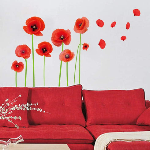 Esmee DIY Red Poppies Beautiful Flowers Vines Stick Wall Decals, Living Room Bedroom Children Room Nursery...