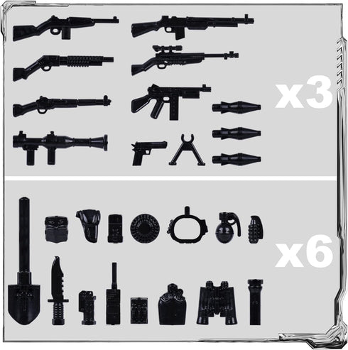 3 otters 6PCS Military Action Figures, Mini WWII Soldiers Army Model Building Block Toys with Military Weapons Accessories for Kids Party Favors G...