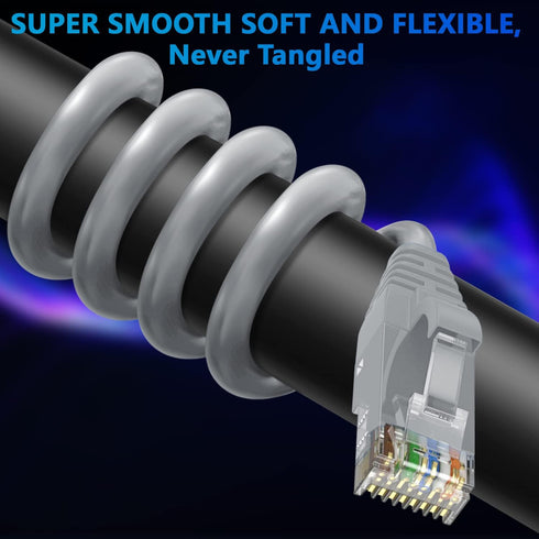 Adoreen Cat 6 Ethernet Cable 25 Ft-Gray, Outdoor & Indoor Snagless Long Round RJ45 Network Cable, POE, Soft Flexible Gbps Internet LAN Computer Pa...