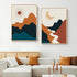 Bankrenart Boho Wall Art Mid Century Abstract Sun and Moon Reiver Landscape Mountain Boho Decor Unframed Canvas Print Wall Art Minimalist Artwork ...