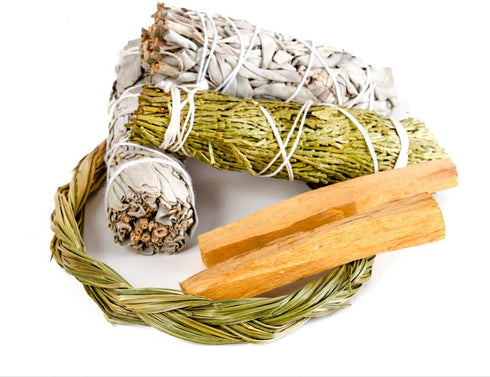 Sweetgrass Braid Smudge Kit with Sage Sticks, Cedar Smudge & Palo Santo Sticks for Smudging. Sweet Grass Braided to 14". Smudging Kit with Sweet G...