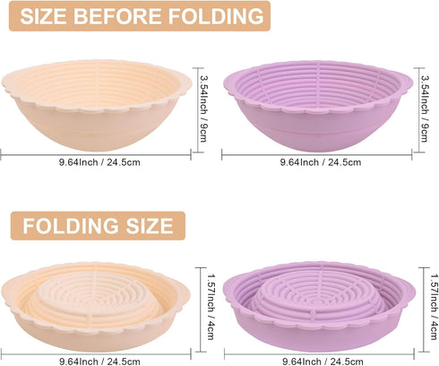 2 Pack Silicone Bread Proofing Basket, Large Sourdough Proofing Basket, Foldable Banneton Basket High Temperature Resistant Proofing Bowls Baking ...