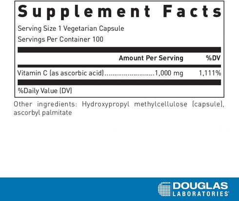 Douglas Laboratories C-1000 | 100% Pure Vitamin C to Support Skin, Blood Vessels, Tendons, Joint Cartilage and Bone | 100 Capsules...
