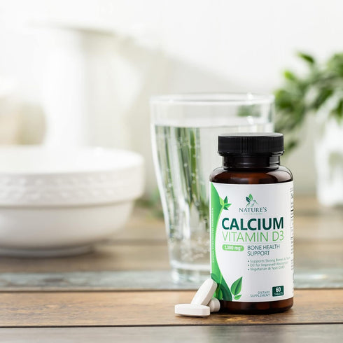 Calcium 1200 mg Plus Vitamin D3, Bone Health & Immune Support - Nature's Calcium Supplement with Extra Strength Vitamin D for Extra Strength Carbo...