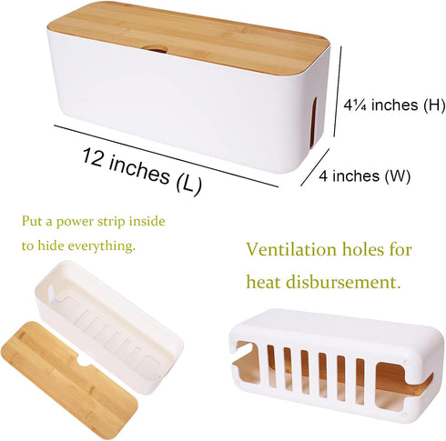 Changsuo Cable Management Box Small White, Extension Cord Organizer for Power Stripe Surge Protector Wire Management Concealer Cover Hider for Des...