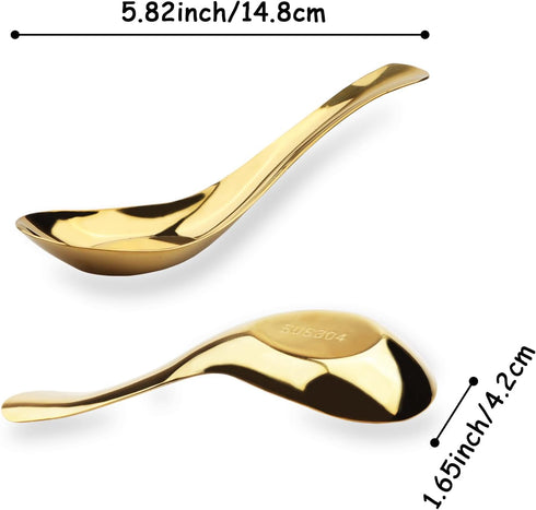 Asian Soup Spoons Stainless Steel Chinese Soup Spoons Set of 6 Soup Spoons Silverware Cucharas Para Comer for Ramen Pho Wonton Dumpling Noodles (g...