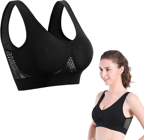 Breathable Cool Liftup Air Bra, Bras for Women, Sports Mesh Cutout Bra, Plus Size Loose Fitting Bra, Suitable for Yoga, Running, Fitness (Black 2X...