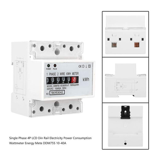 Electric Meter, KWh Meter, Single Phase 4P LED DIN-rail Electricity Power Consumption Wattmeter Energy Meter, 10-40A...
