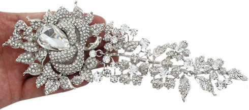 EVER FAITH Rhinestone Crystal 8 Inch Elegant Bridal Rose Flower Bud Brooch Clear Silver-Tone...