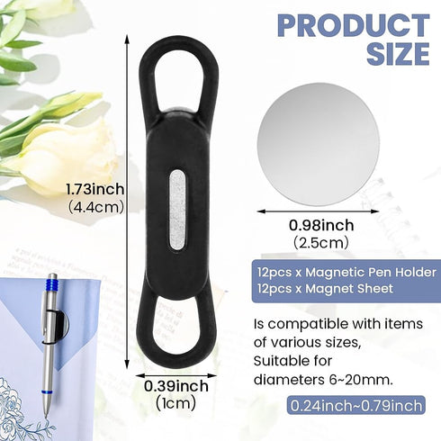 12 Pack Magnetic Pen Pencil Holder with Magnet Sheet,Silicone Magnetic Pen Holder,Flexible Pencil Holder for Refrigerator, Whiteboards,Desk Access...