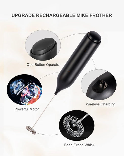 Milk Frother Handheld, ESCLAP Wirelessly Rechargeable Frother for Coffee, Electric Drink Mixer Handheld for Cappuccino, Frappe, Matcha, Hot Chocol...