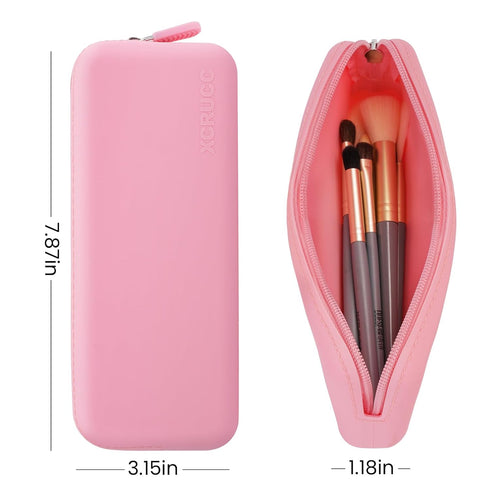 Travel Makeup Brush Holder,Silicone Makeup Brush Holder,Makeup Brush Bbag,BPA free Travel Accessories7.9 x 3.15 x 1.18 inches-Pink...