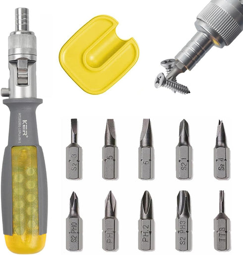 11 in 1 Ratcheting Multitool Screwdriver Multi-function Magnetic Screwdriver Professional Angle Screwdriver Repair Tool (Yellow?NEW Magnetic?)...