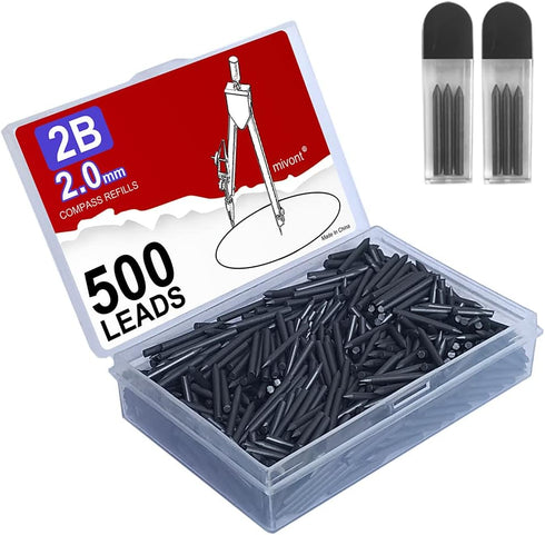 500Pcs/Box COMPASS LEAD REFILLS 2mm 2B HB Black 2.0mm drawing draft Black pencil sharpener...