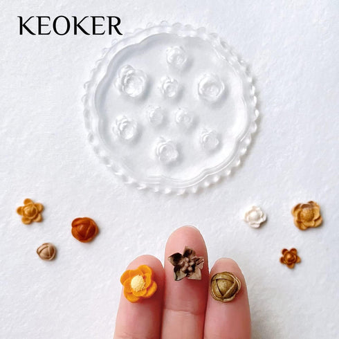 KEOKER Flower Polymer Clay Molds - 4 Pcs flower & Leaf Polymer Clay Molds for Jewelry Making, Daisy Miniature Clay Molds, Polymer Clay Molds for P...