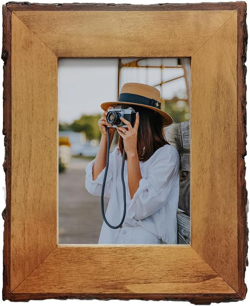 4x6 Wood Picture Frames Brown, Live Edge Rustic Photo Frame with Glass Front, Display 6x4 inch Photos for Tabletop or Wall Mounting...