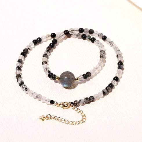 Black Rutilated Quartz/Moonstone Beaded Necklace Protection Necklaces for Women Spiritual Jewelry Choker Love Gifts for Her...