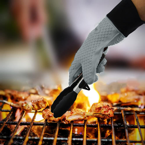 GEEKHOM BBQ Gloves, Grilling Gloves Heat Resistant Oven Gloves, Kitchen Silicone Oven Mitts, Long Waterproof Non-Slip Pot Holder for Barbecue, Coo...