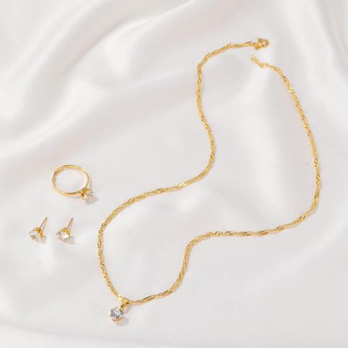 Bridal Heart Crystal Necklace Earrings Ring Set Gold Love Heart Zirconia Crystal Pendant Necklace Earrings Ring Wedding Jewellery Set for Women...