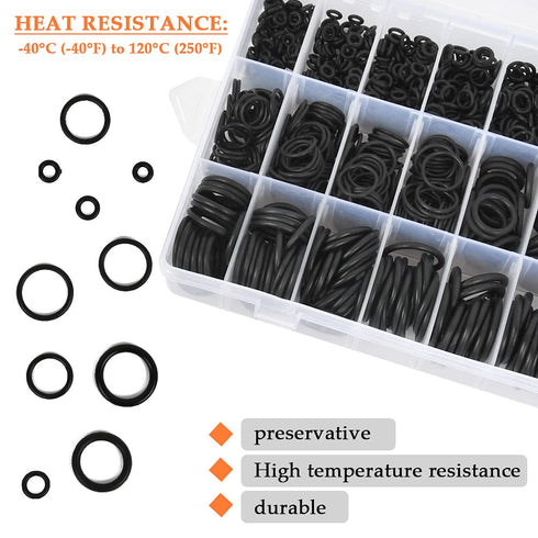 1200Pcs O Ring Kit 24 Sizes O Rings Assortment Rubber O-Ring Sealing Gasket Washer Seal Assortment Set NBR Metric O-Ring Assortment Kit for Plumbi...