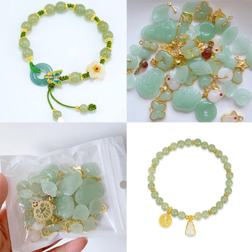 50Pcs Inlaid Alloy Imitation Jade Beads Accessories for DIY Jewelry Crafts Making,Assorted Shaped Spacer Charms Beads with Hole for DIY Necklace B...
