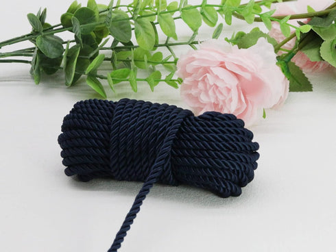 PAMIR TONG Black 5mm Twisted Satin Cord for Crafts 10 Yards Braided Decorative Cotton Cords Trims Polyester Twine Cord Thick Round Fabric Rope Thr...