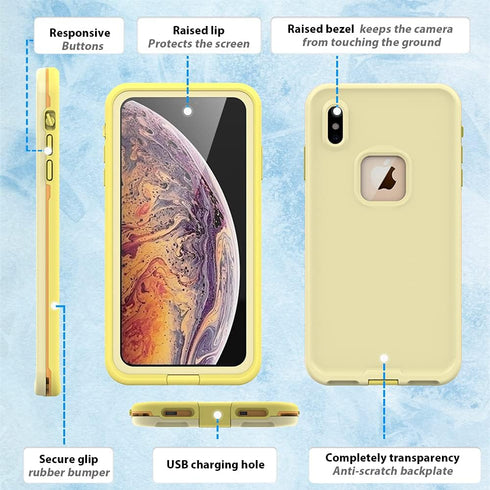 GUSTAVE Xs Max Waterproof Case Support Wireless Charging Xs Max Waterproof Shockproof Dirt-Proof Full-Body Rugged Cover with Built-in Screen Prote...