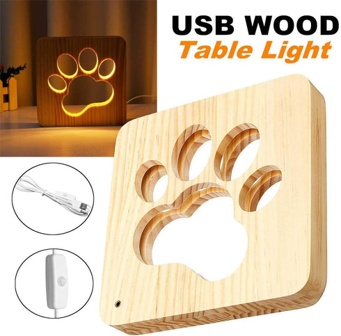 Dog Paw Wood Night Light, Puppy Art Decor Lettered Slat Box Sign, Cartoon Hollow Design for Dog Lover Bedroom, Children Kids...