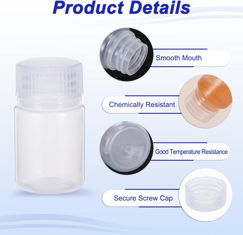 PATIKIL 24 Pcs 30ml Reagent Bottles, PP Wide Mouth Round Bottles with Screw Cap for Lab Water Reagent Liquids Solid Sample Storage Seal, Transpare...