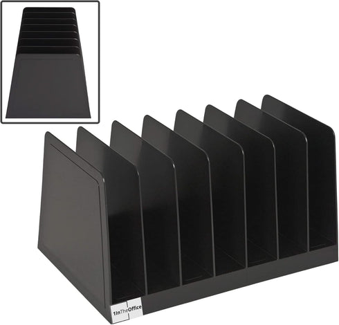 1InTheOffice Desktop File Organizer Vertical, Mail Organizer, 7 Compartments Office File Sorter, 4-3/4" H x 8-3/4" W x 5-1/2" D, Plastic, Black...