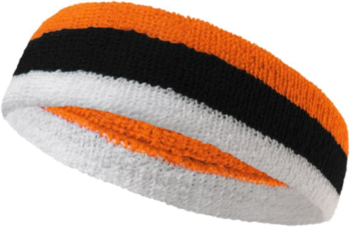 3 Color Striped Terry Sports Sweat Headband, Wristband Set...