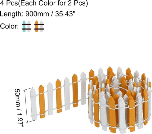 MECCANIXITY 4pcs 35 Inch Miniature Garden Fence, Mini Ornament Wood Picket Fence Decorative for Dollhouse Home DIY Crafts, Orange White, Light Blu...