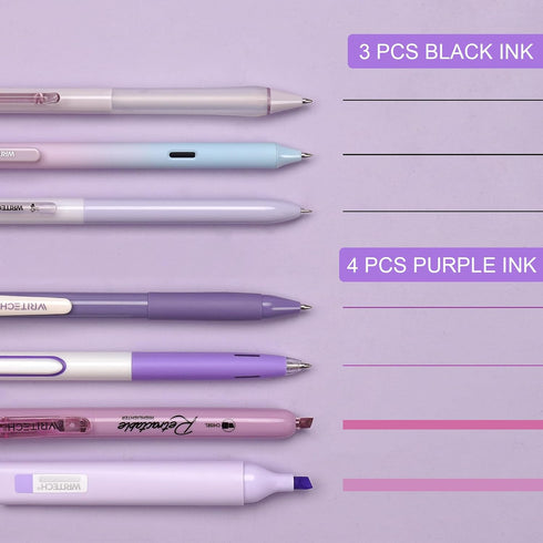 WRITECH Gel Pens Journaling Highlighters: Journal Set Aesthetic Assorted Pastel Color Ink 0.5mm Fine Point Retractable 0.7mm Black Pen Smooth Writ...