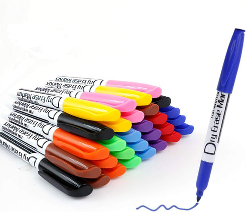 Volcanics Dry Erase Markers Low Odor Fine Whiteboard Markers Thin Box of 30, 10 Colors...