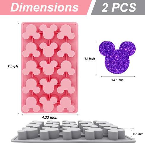 2 Pack Mouse Molds Silicone, 15 Cavity Cartoon Mouse Gummy Molds, Mouse Head Chocolate Molds Silicone Tray DIY Baking Tool for Chocolate Candy Mou...