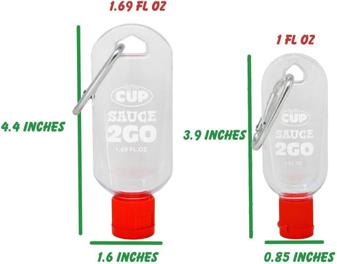 By The Cup Sauce 2 Go Keychains 1.69 Fluid Ounce and 1 Fluid Ounce Empty Mini Sauce Bottles (Sauce Not Included)...