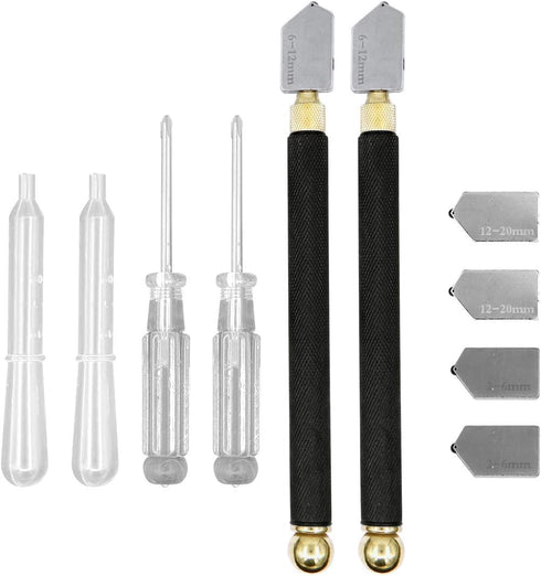 Glass Cutter Tool Set, 2mm-20mm Pencil Style Oil Feed Carbide Tip with Extra Replacement Head and Oil Dropper for Mosaic/Tiles/Mirror/Stained Glas...